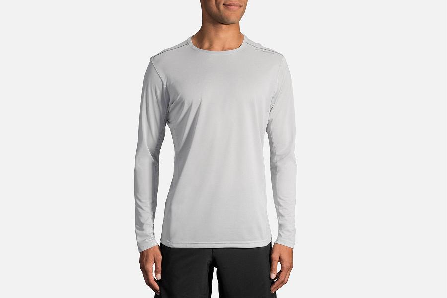 Brooks Ghost Men Sport Clothes & Long Sleeve Running Shirt White SPX219346